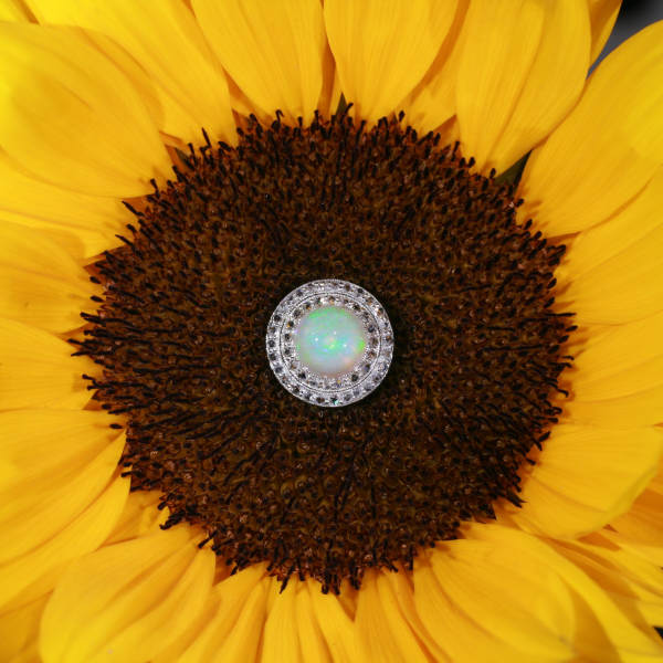 Late Victorian engagement ring with rose cut diamonds and button polished opal (image 8 of 10)